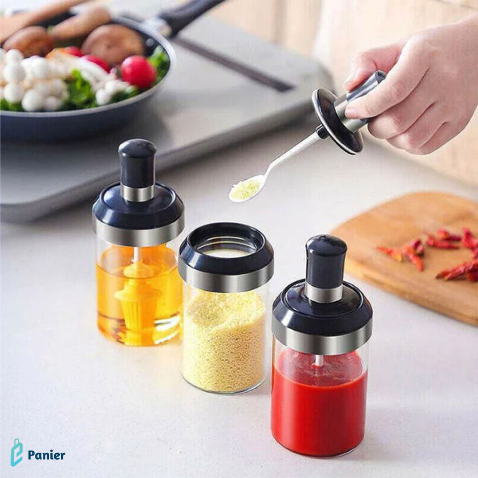 Bouteilles À Condiments Avec Brosse En Silicone Pour Huile  Cuillère Pour Les Épices  Tête De Miel