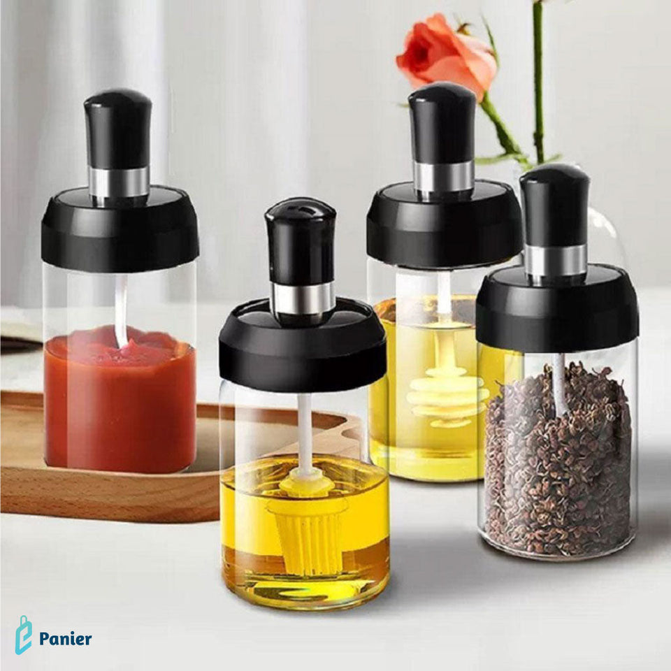 Bouteilles À Condiments Avec Brosse En Silicone Pour Huile  Cuillère Pour Les Épices  Tête De Miel