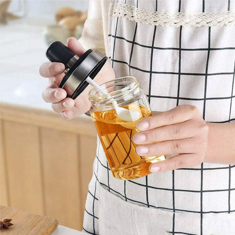 Bouteilles À Condiments Avec Brosse En Silicone Pour Huile  Cuillère Pour Les Épices  Tête De Miel